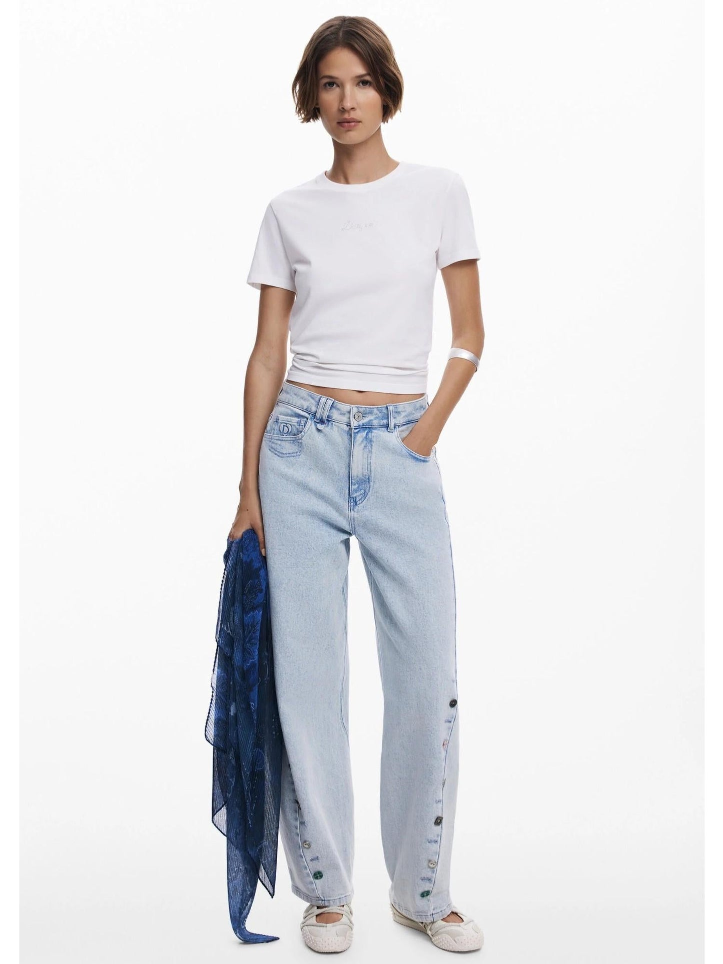 Desigual Foulard rettangolare plissettato paisley Donna Blu