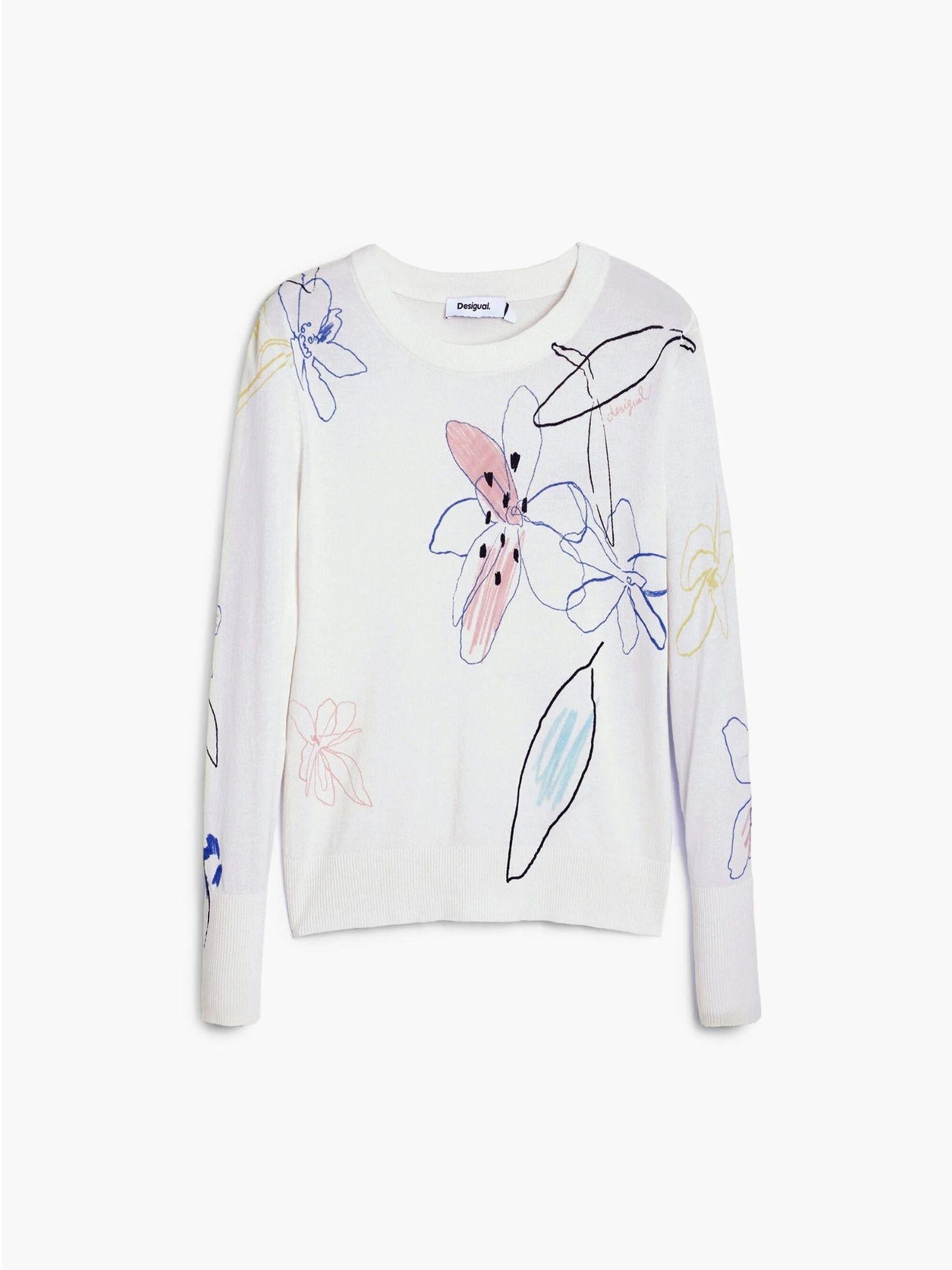 Desigual Maglione leggero con tratti floreali Donna Bianco