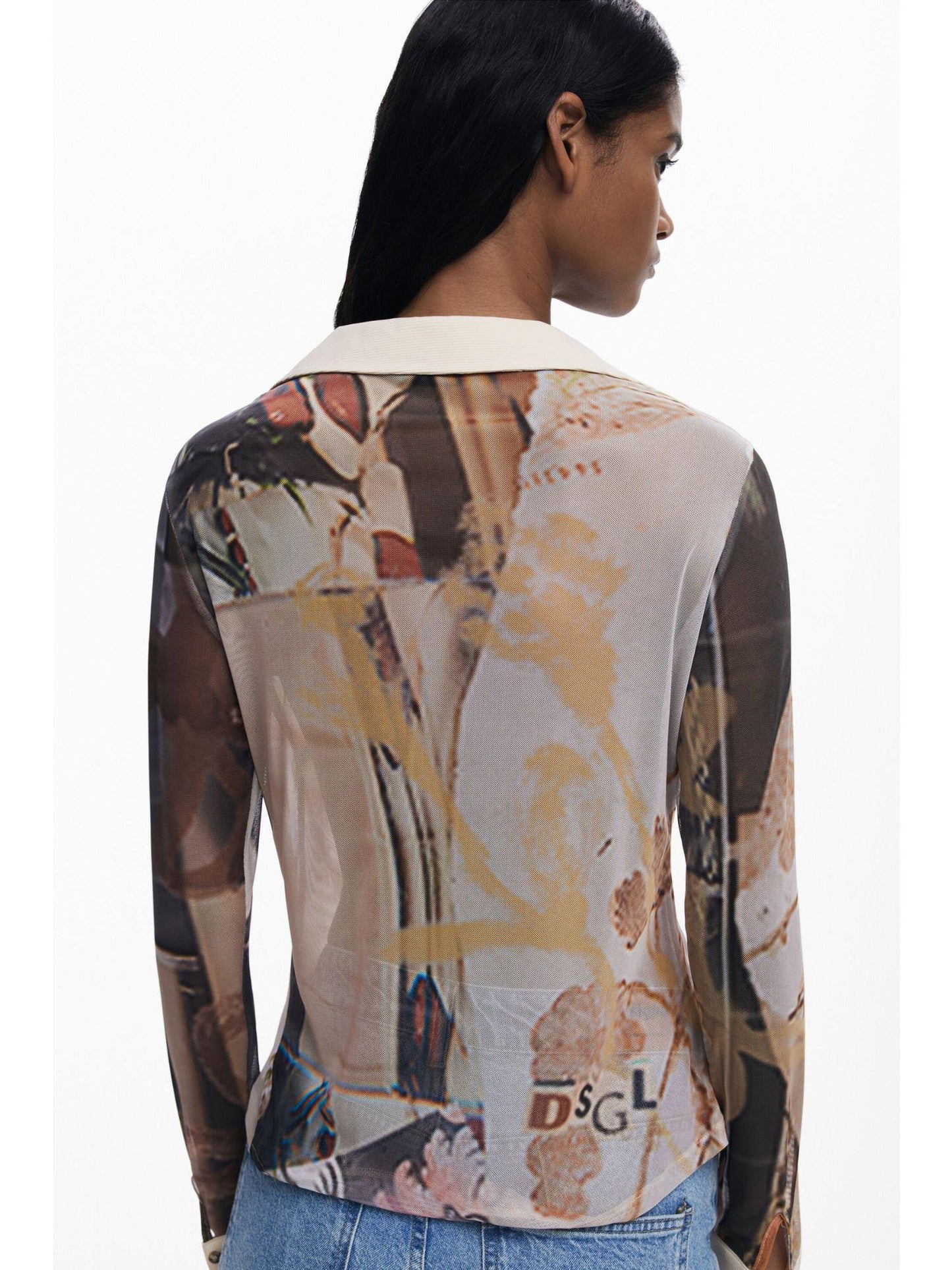 Desigual Maglietta in chiffon con polsini Donna Marrone