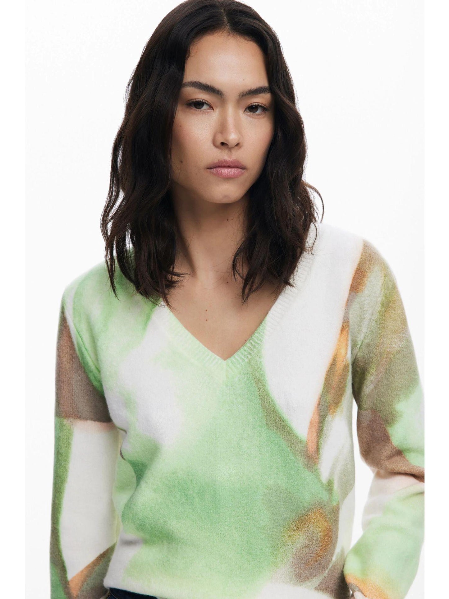 Desigual Maglione morbido con scollo a V Donna Verde