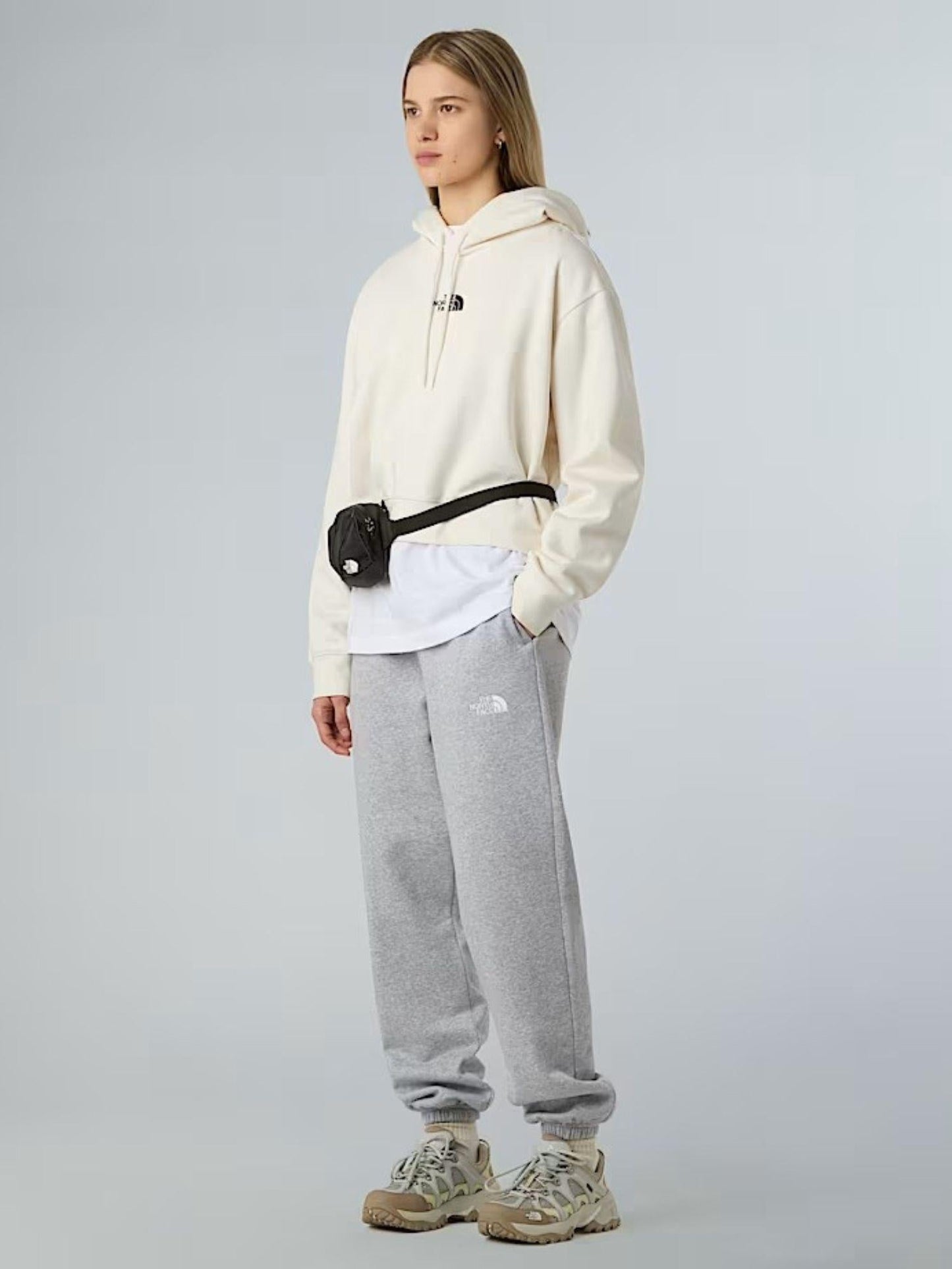 The North Face Felpa Donna Essential Corta In Vita Con Cappuccio Bianco Dune