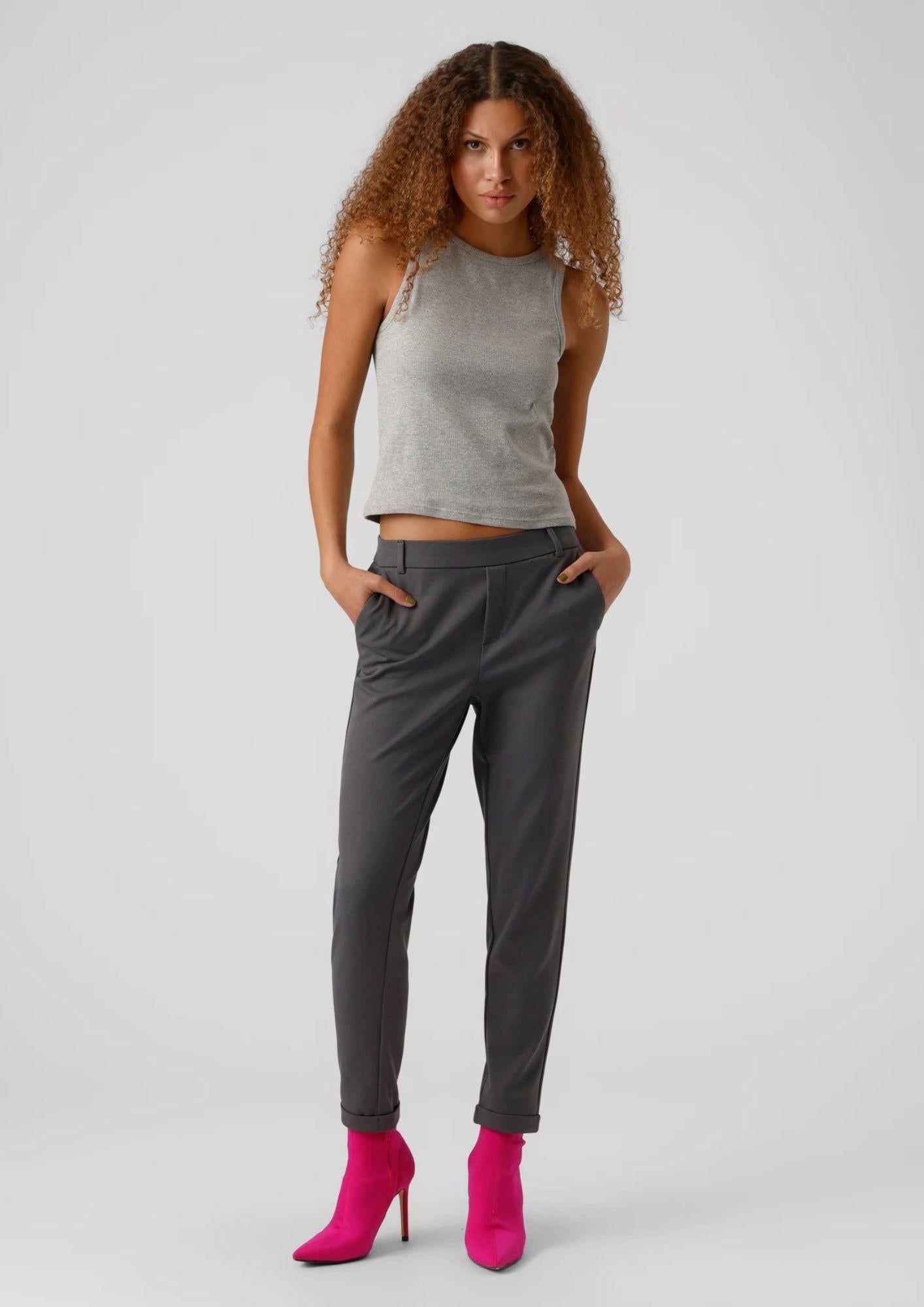 Vero Moda Pantaloni Donna Maya A Vita Media Grigio Asfalto