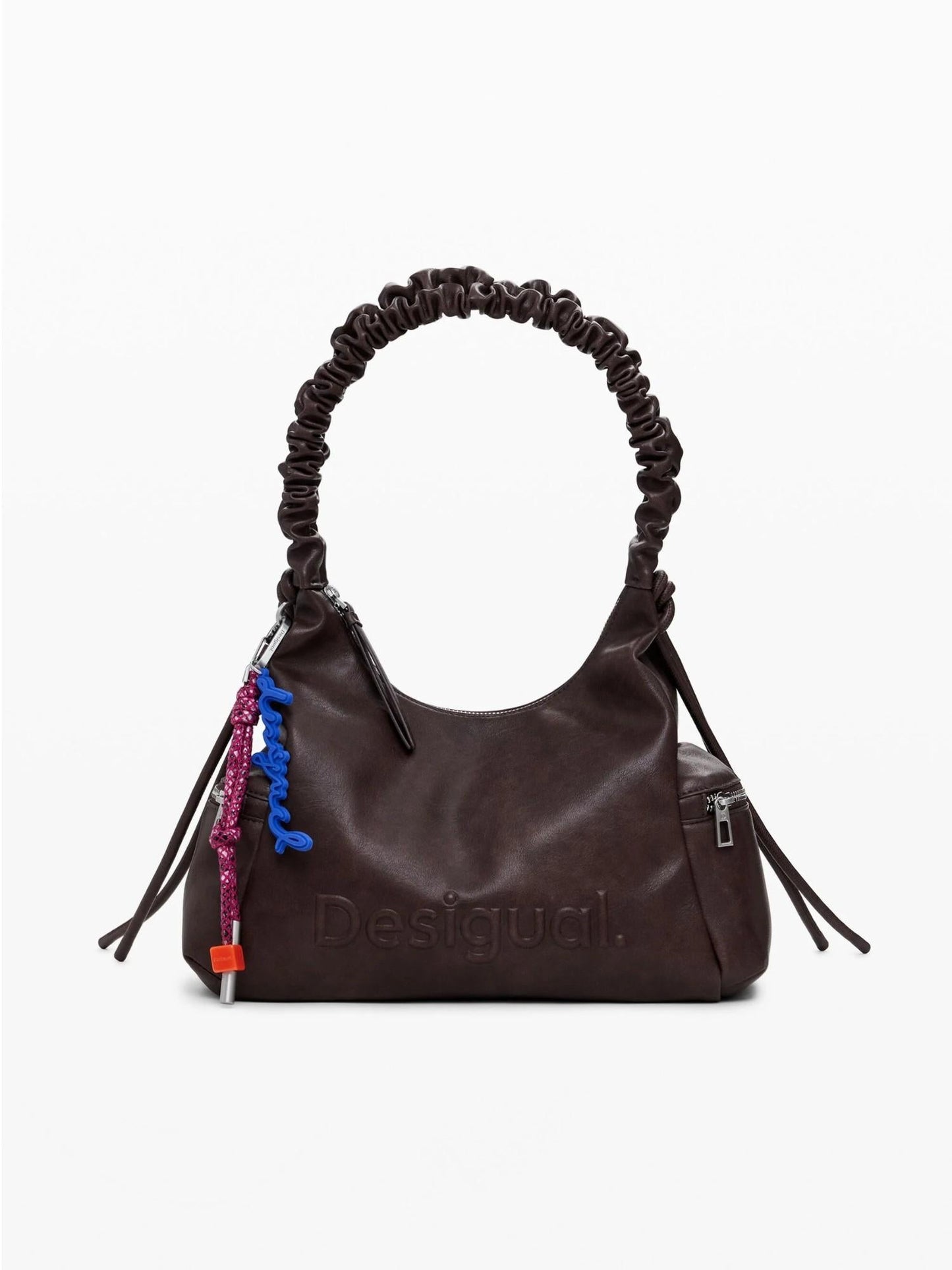 Desigual Borsa logo 3D con manico arricciato media Donna Marrone
