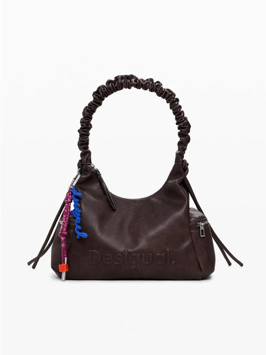 Desigual Borsa logo 3D con manico arricciato media Donna Marrone