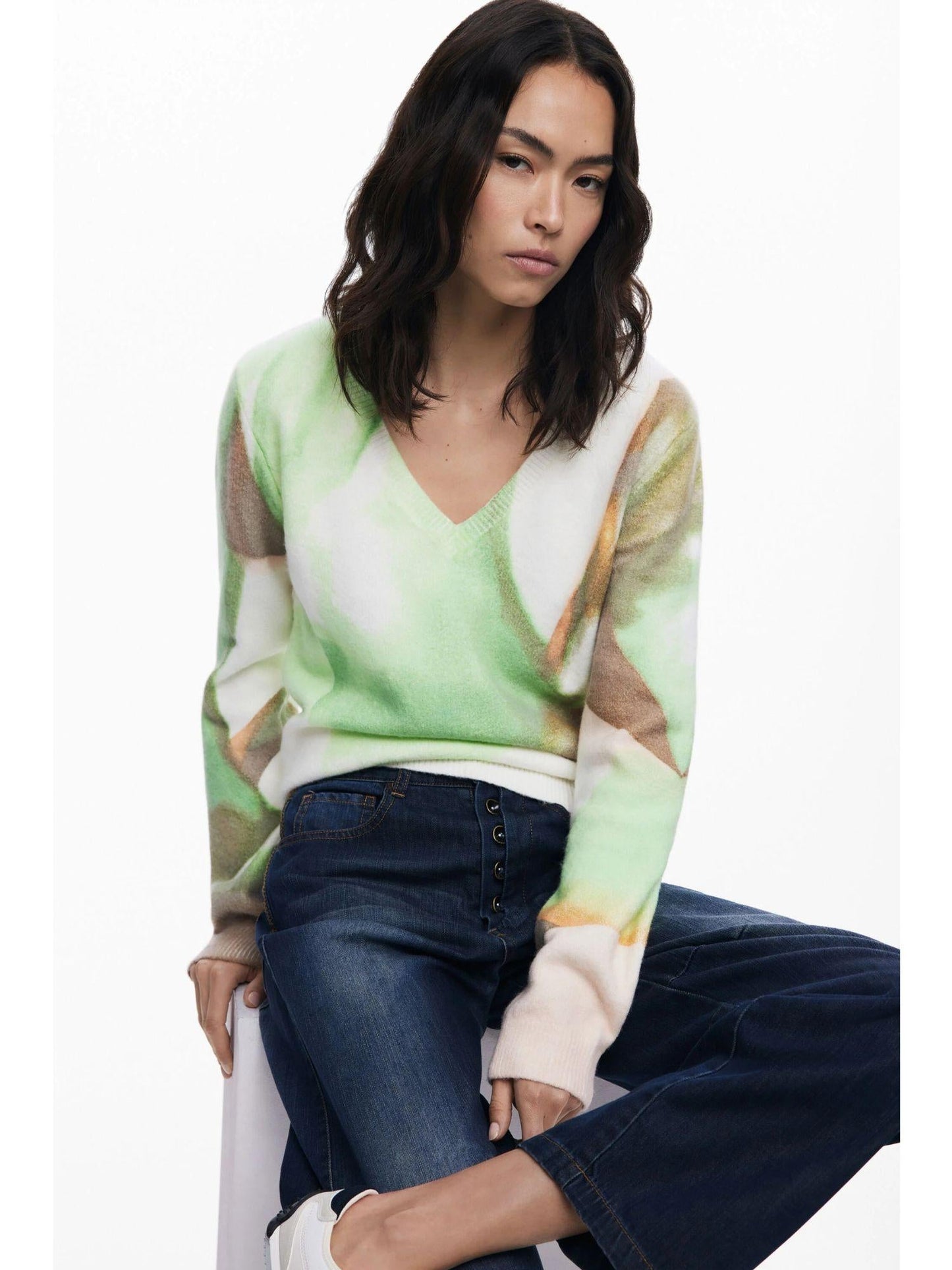 Desigual Maglione morbido con scollo a V Donna Verde