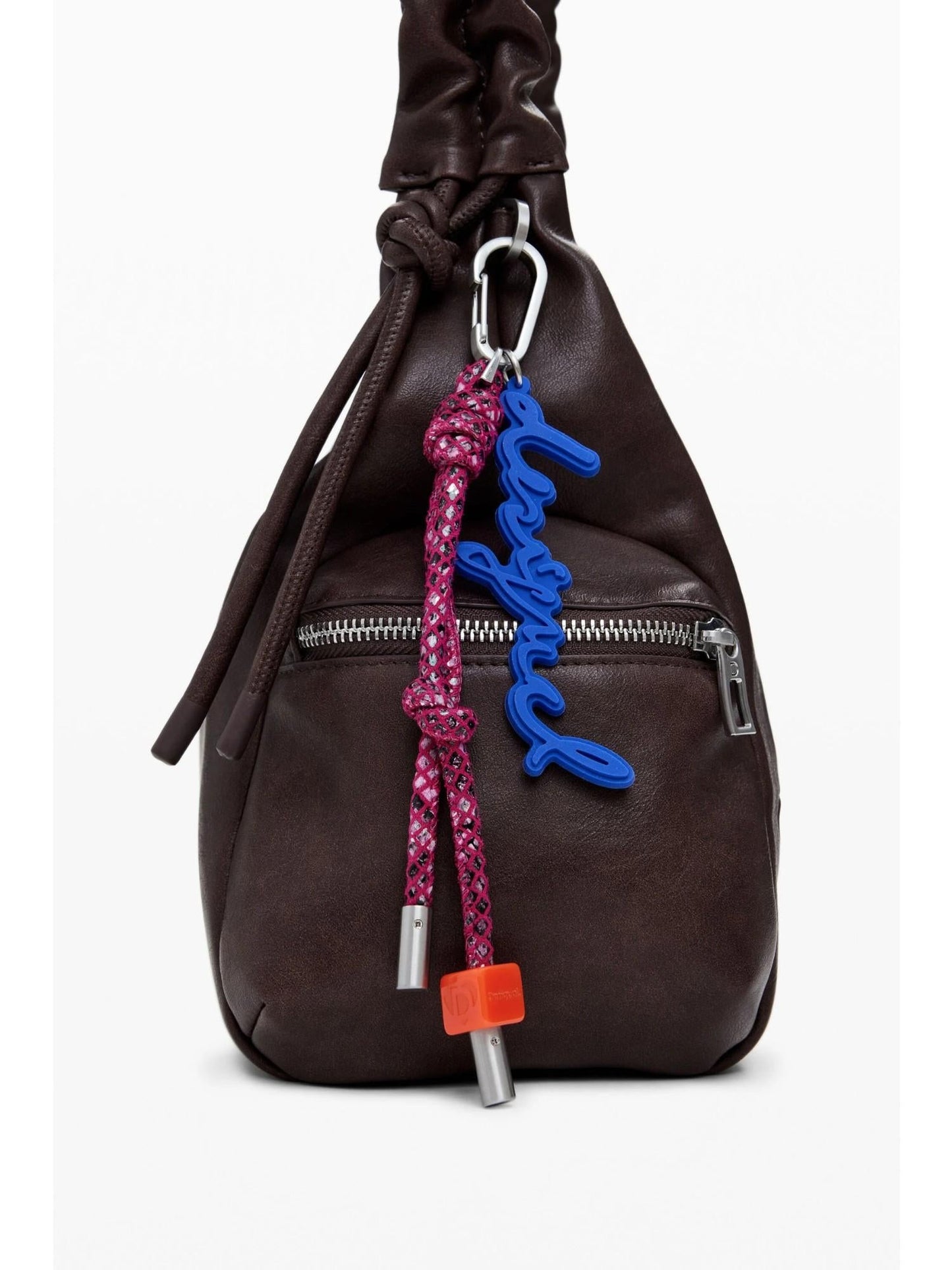 Desigual Borsa logo 3D con manico arricciato media Donna Marrone