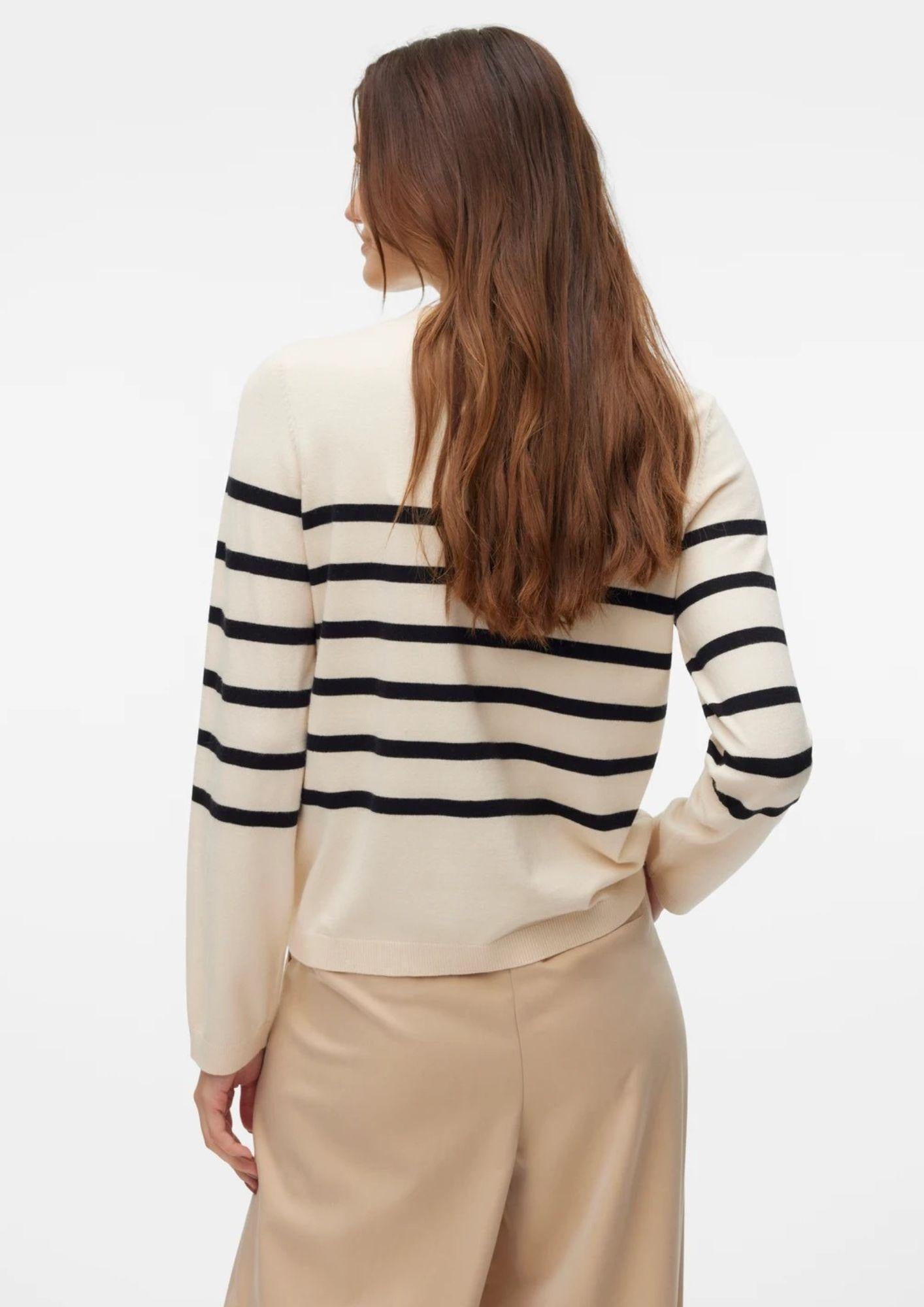 Vero Moda Maglione Donna Saba Bianco Panna A Righe Nere