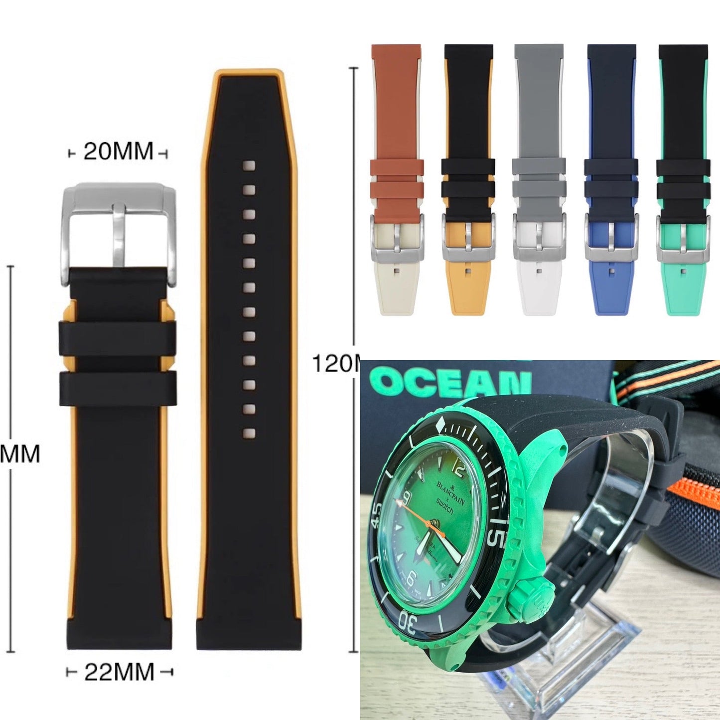 Cinturini BLANC in silicone da 22mm (Es. BlancpainxSwatch)