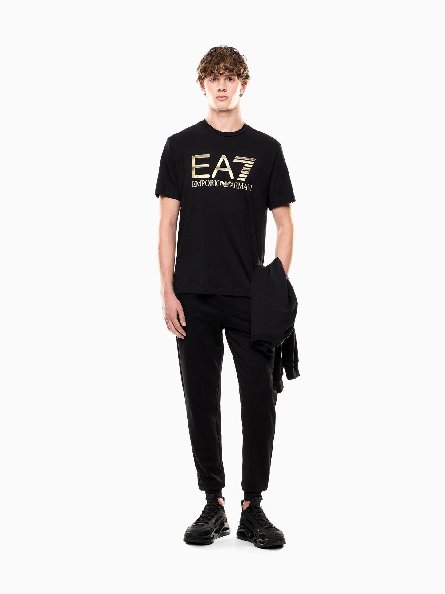 EA7 Emporio Armani T-shirt Uomo Logo Series In Cotone Con Maxi Logo Nero