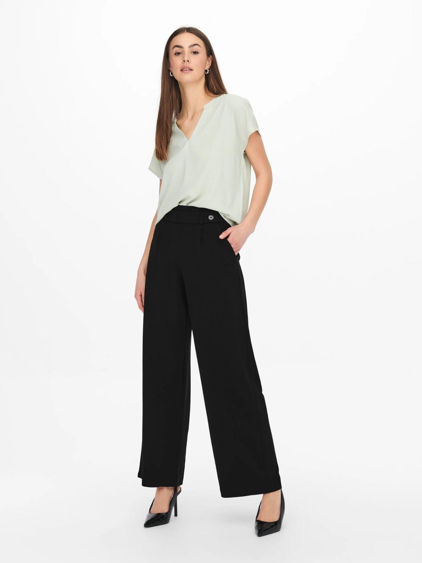Jacqueline De Yong Pantaloni A Gamba Larga Donna Geggo Wide Leg Fit Nero