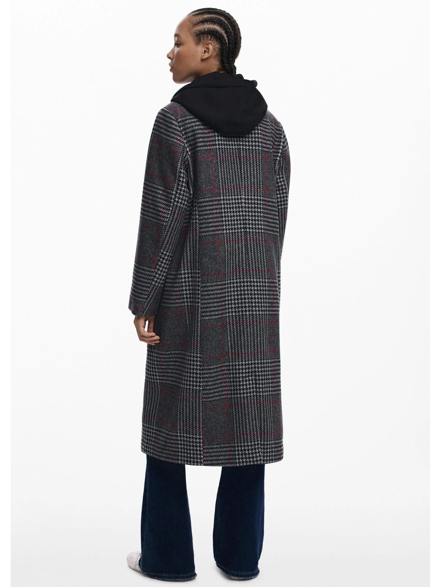 Desigual Cappotto tartan con cappuccio Donna Nero