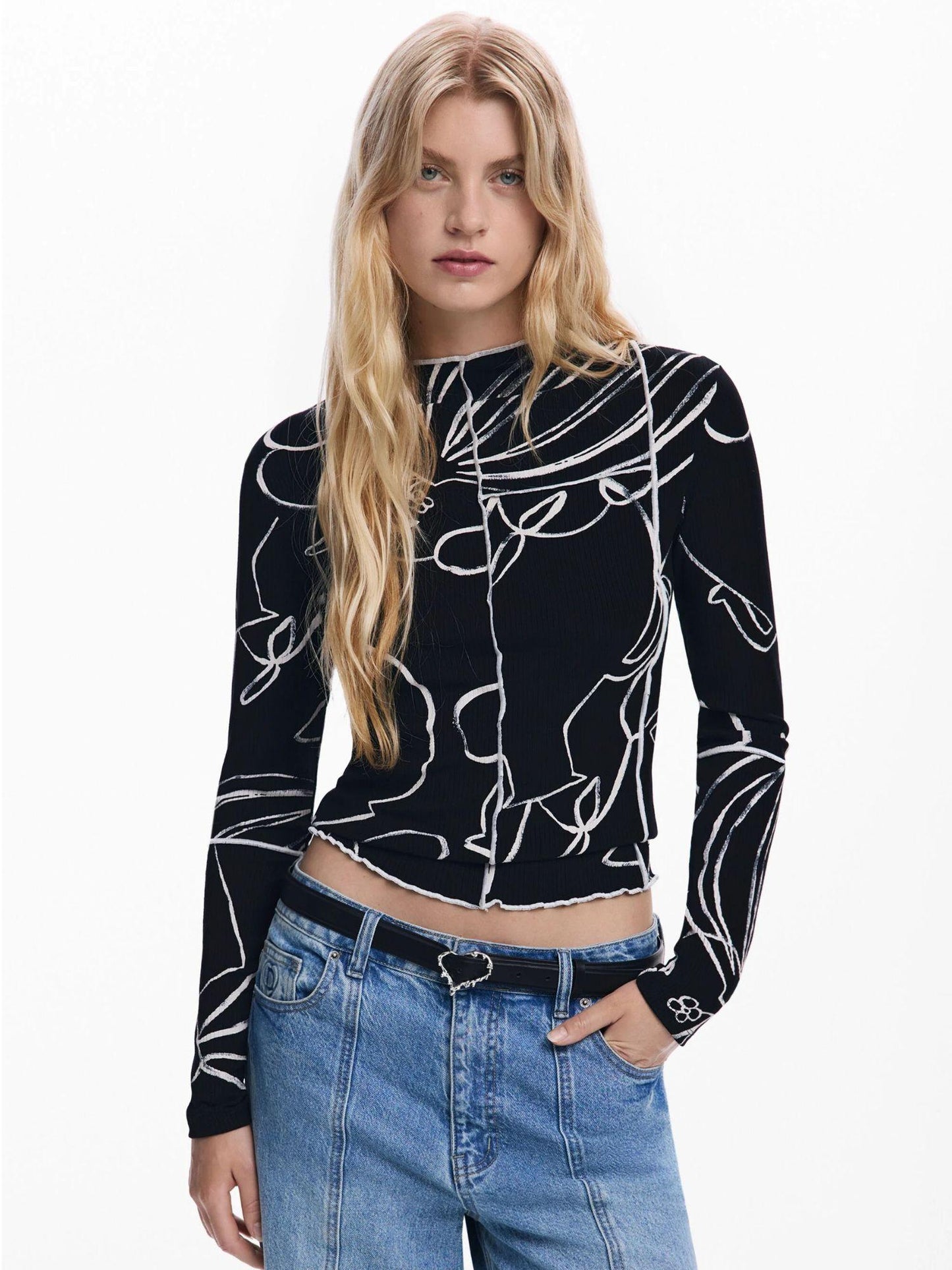 Desigual Maglietta silhouette vasi Donna Nero