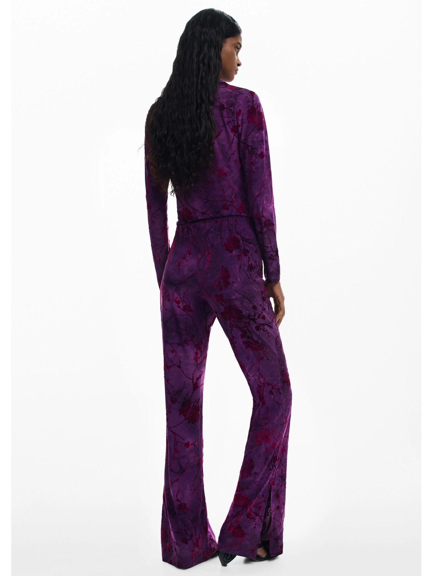 Desigual Pantaloni fluidi a zampa con texture Donna Viola