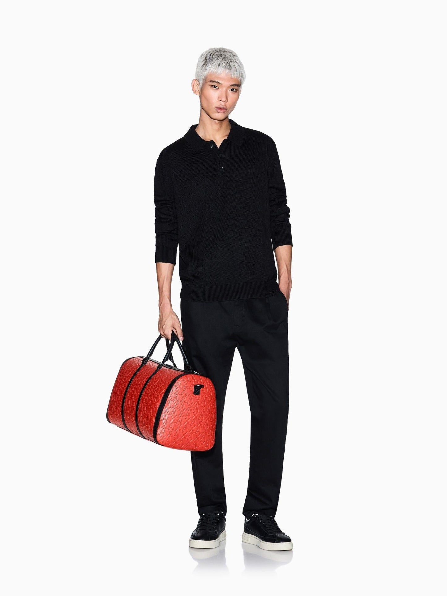 Armani Exchange Polo Uomo in Maglia di Lana e Cotone Nero Elegante