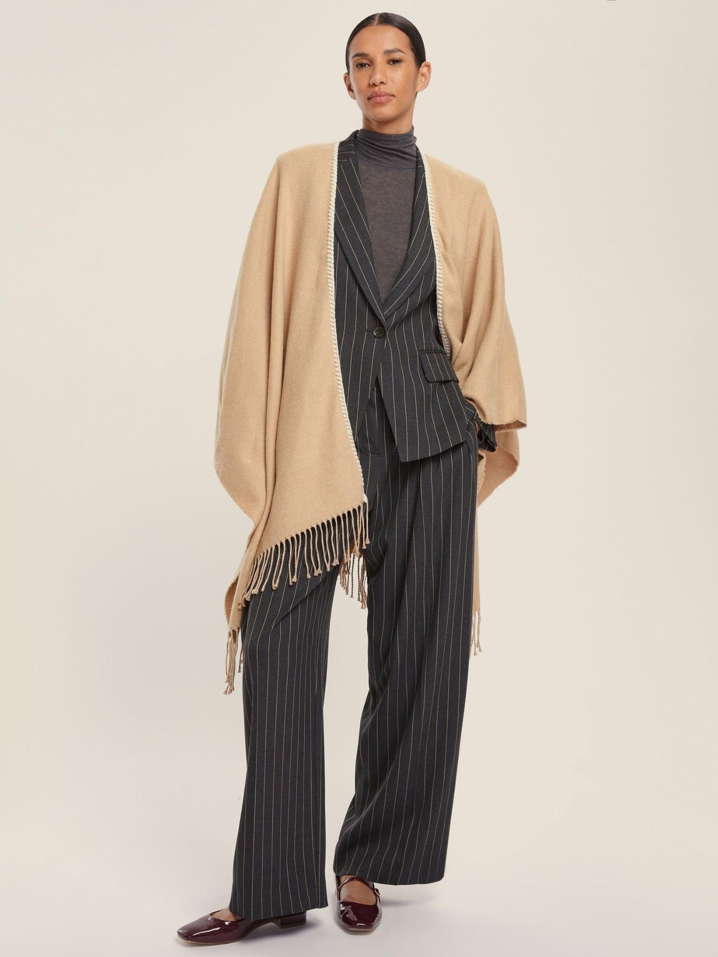 Emme Marella Poncho con frange Donna Heidi Cammello