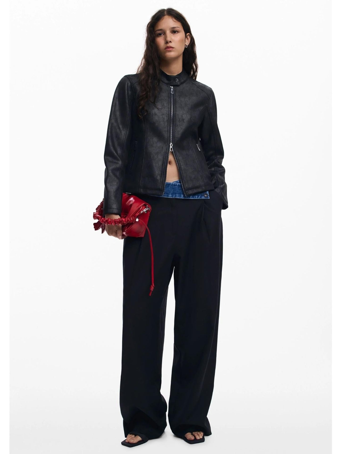 Desigual Giacca Donna Effetto Pelle Combinata Nera