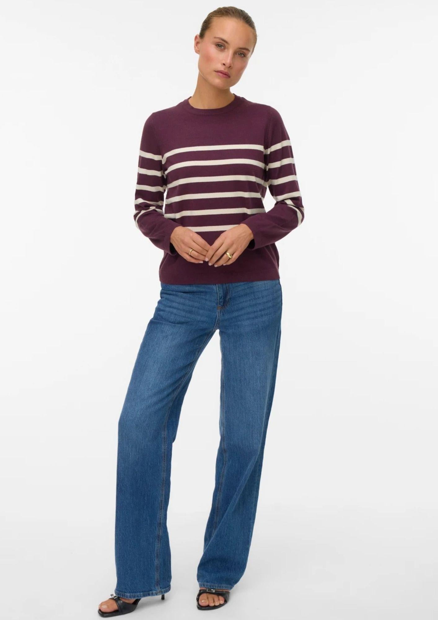 Vero Moda Maglione Donna Saba Bordeaux A Righe Bianche