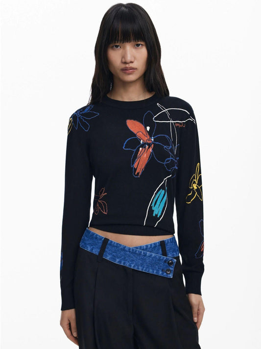 Desigual Maglione leggero con tratti floreali Donna Nero
