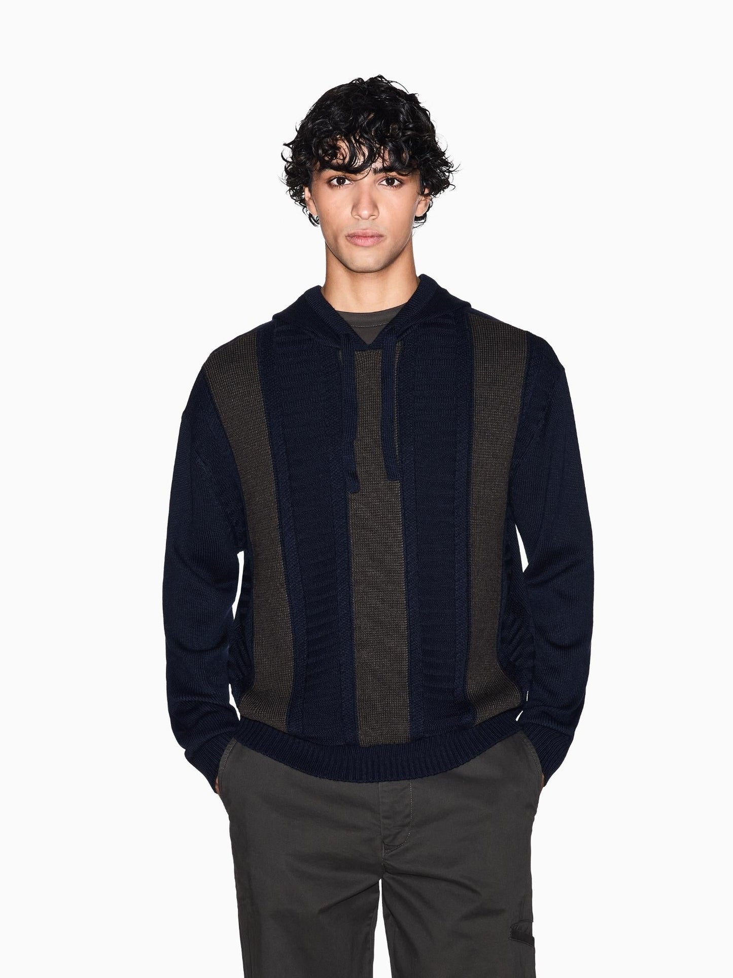 Armani Exchange Maglione Uomo con cappuccio a blocchi Chocolate Melange Deep Navy
