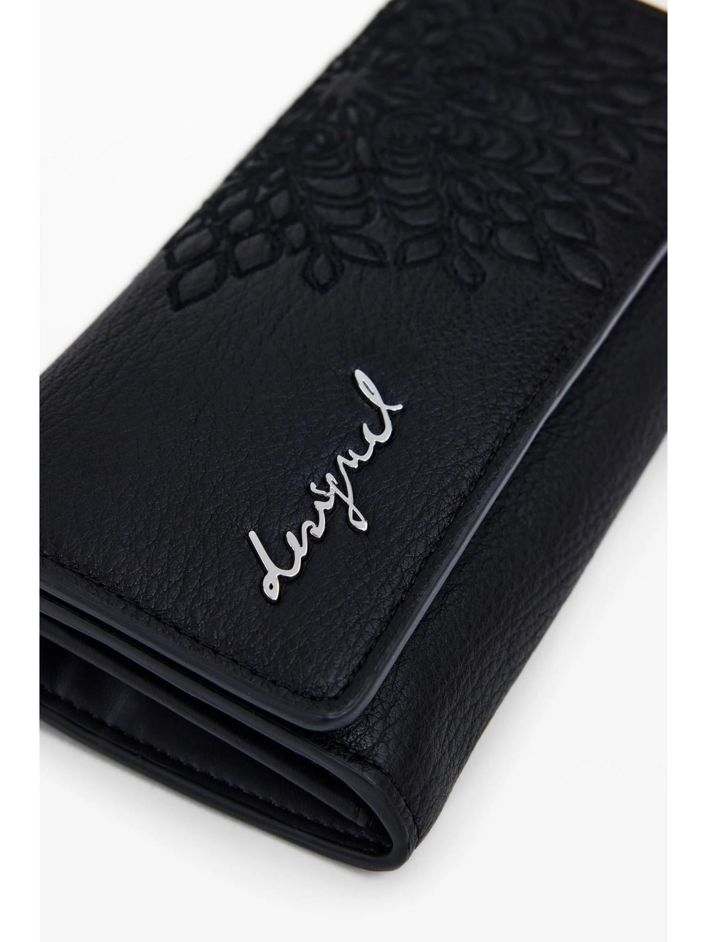 Desigual Portamonete effetto pelle ricamato medio Donna Nero