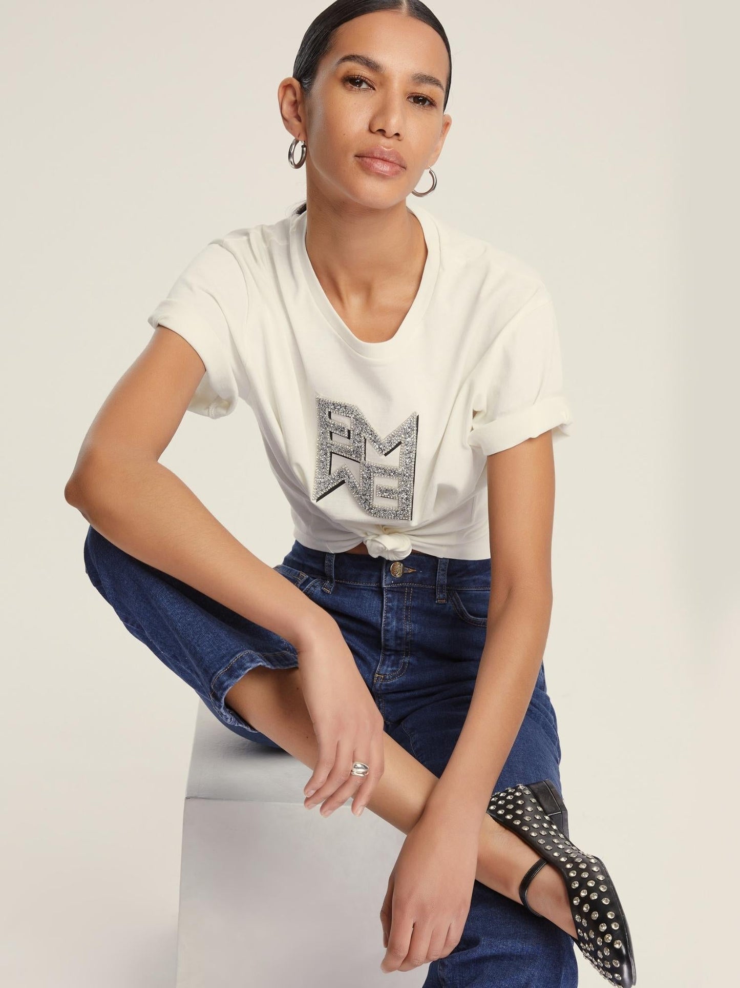 Emme Marella Jeans flare aderente cropped Donna Ibisco Blu