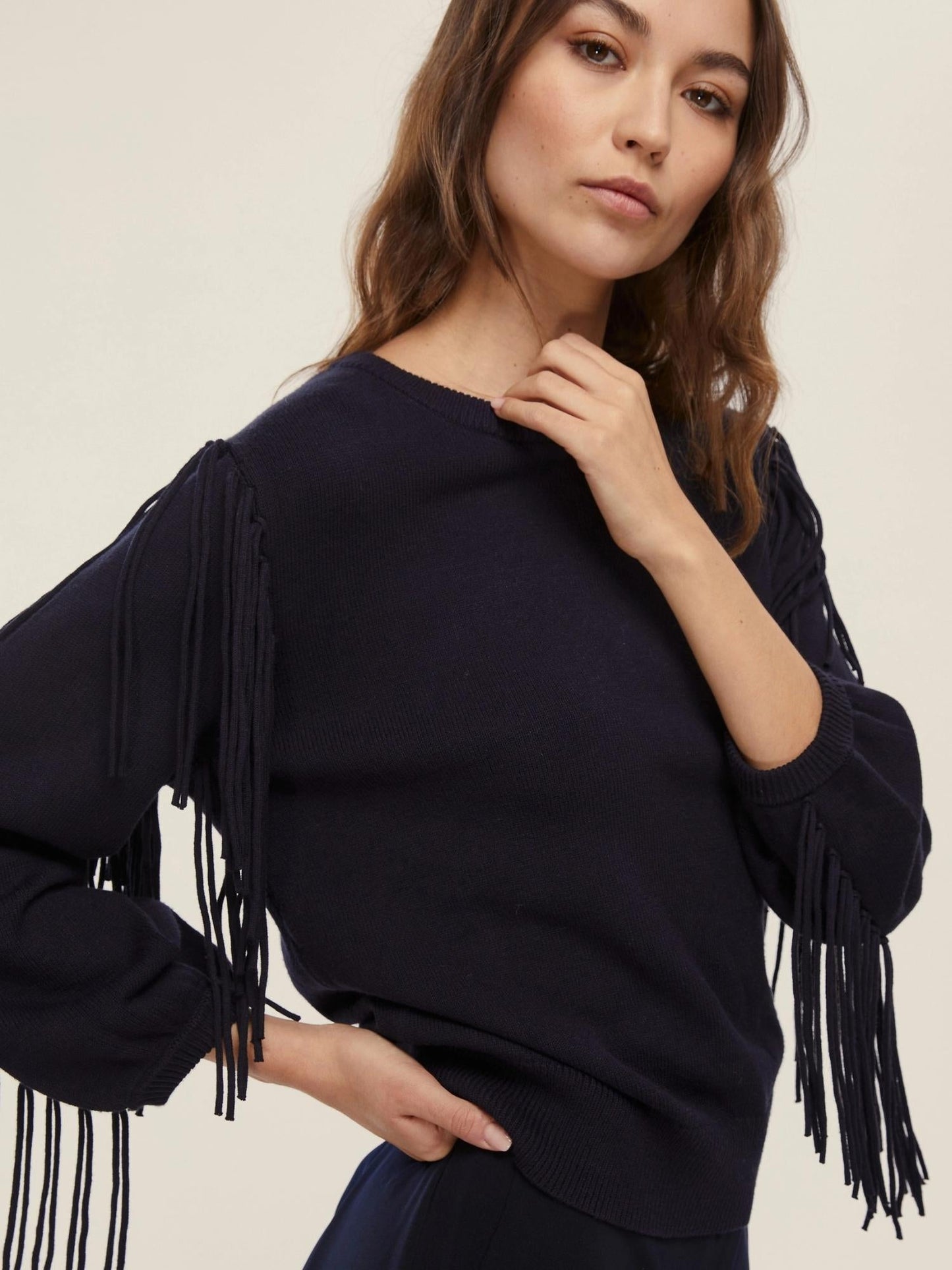 Emme Marella Maglia over con frange Donna Falco Blu