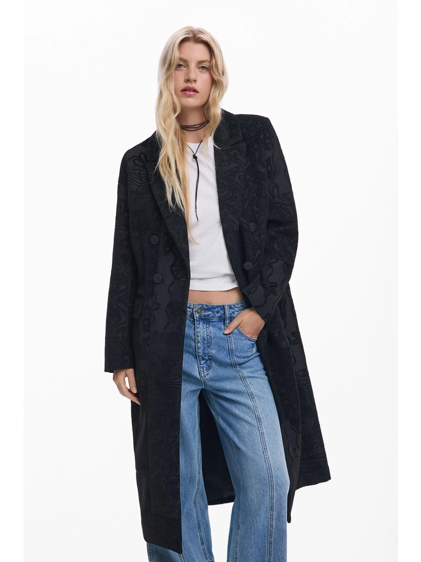 Desigual Cappotto nero a trama Donna