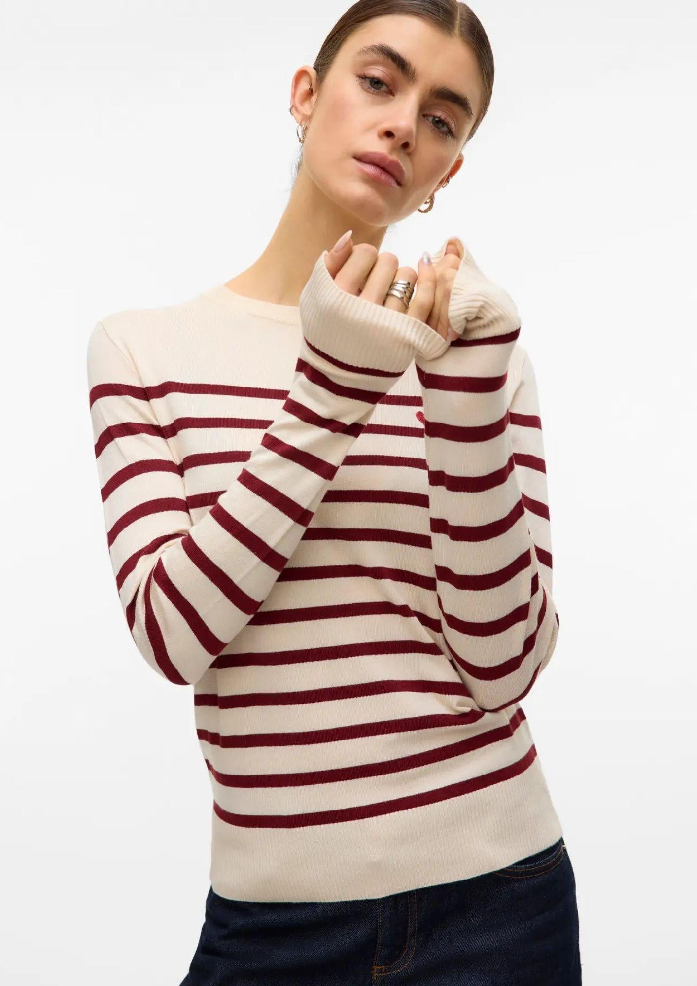 Vero Moda Pullover Donna Dory Beige e Bordeaux