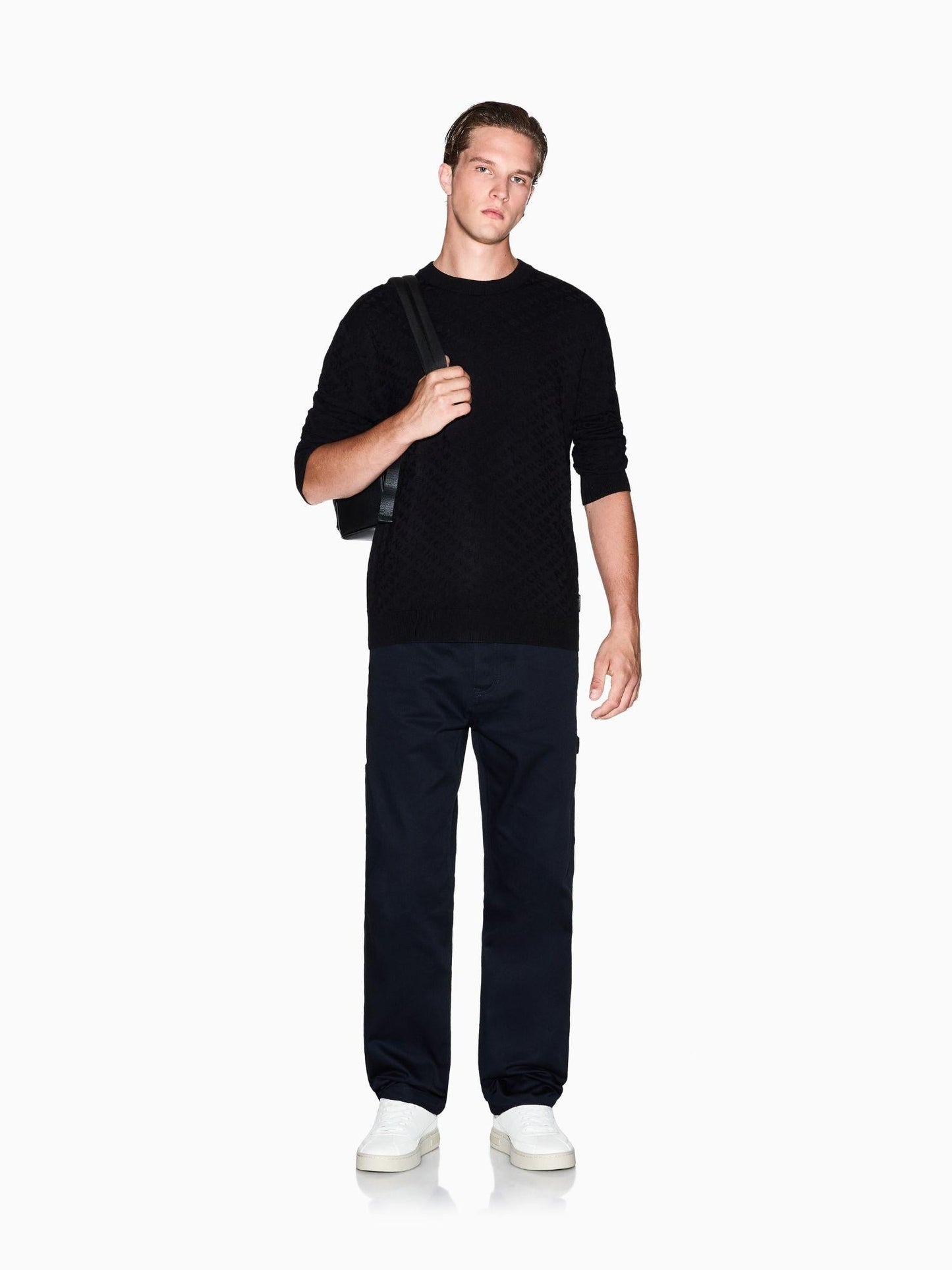 Armani Exchange Maglione girocollo in misto viscosa Uomo Nero