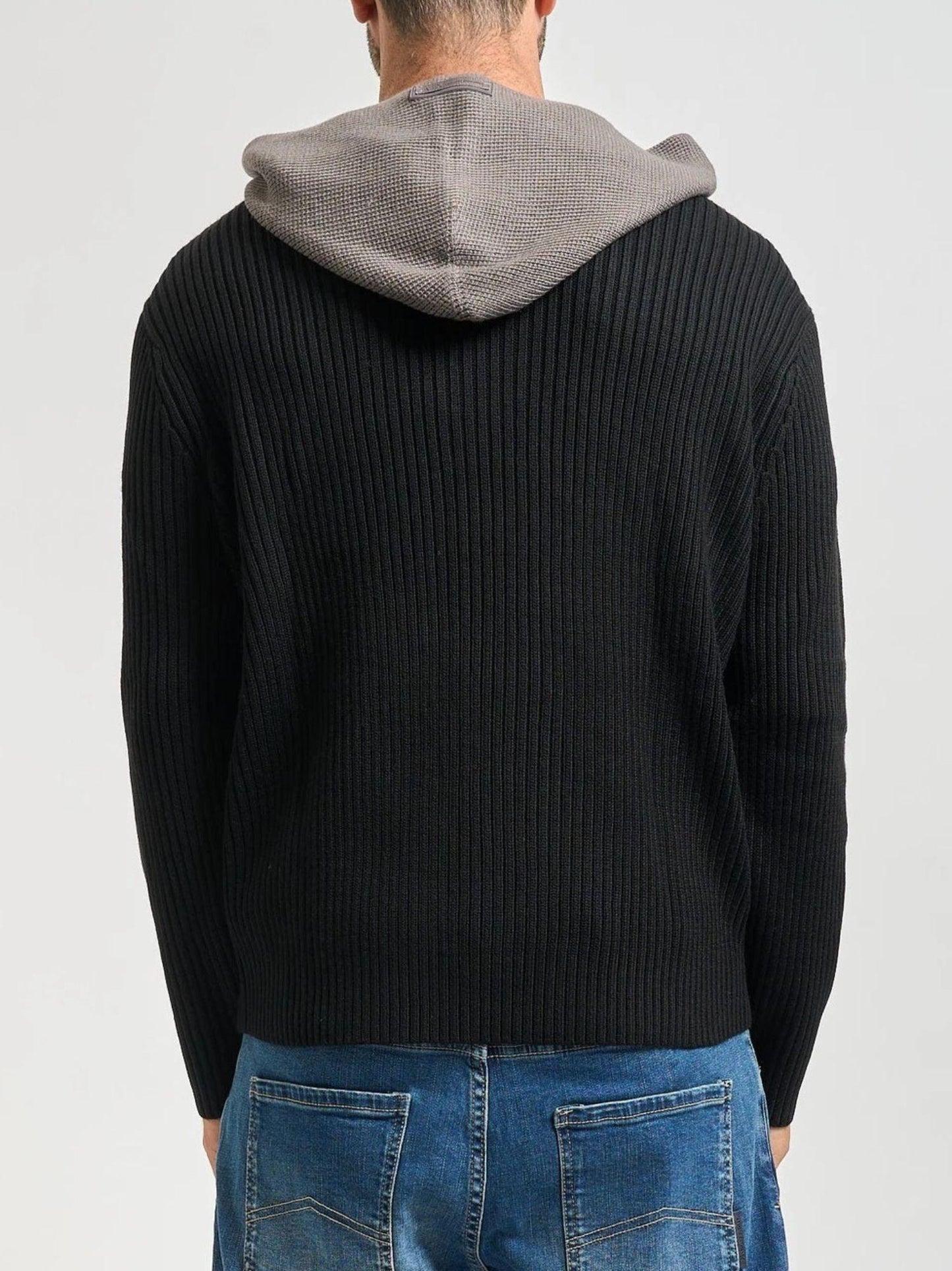 Armani Exchange Maglione Uomo Nero a Coste con Cappuccio