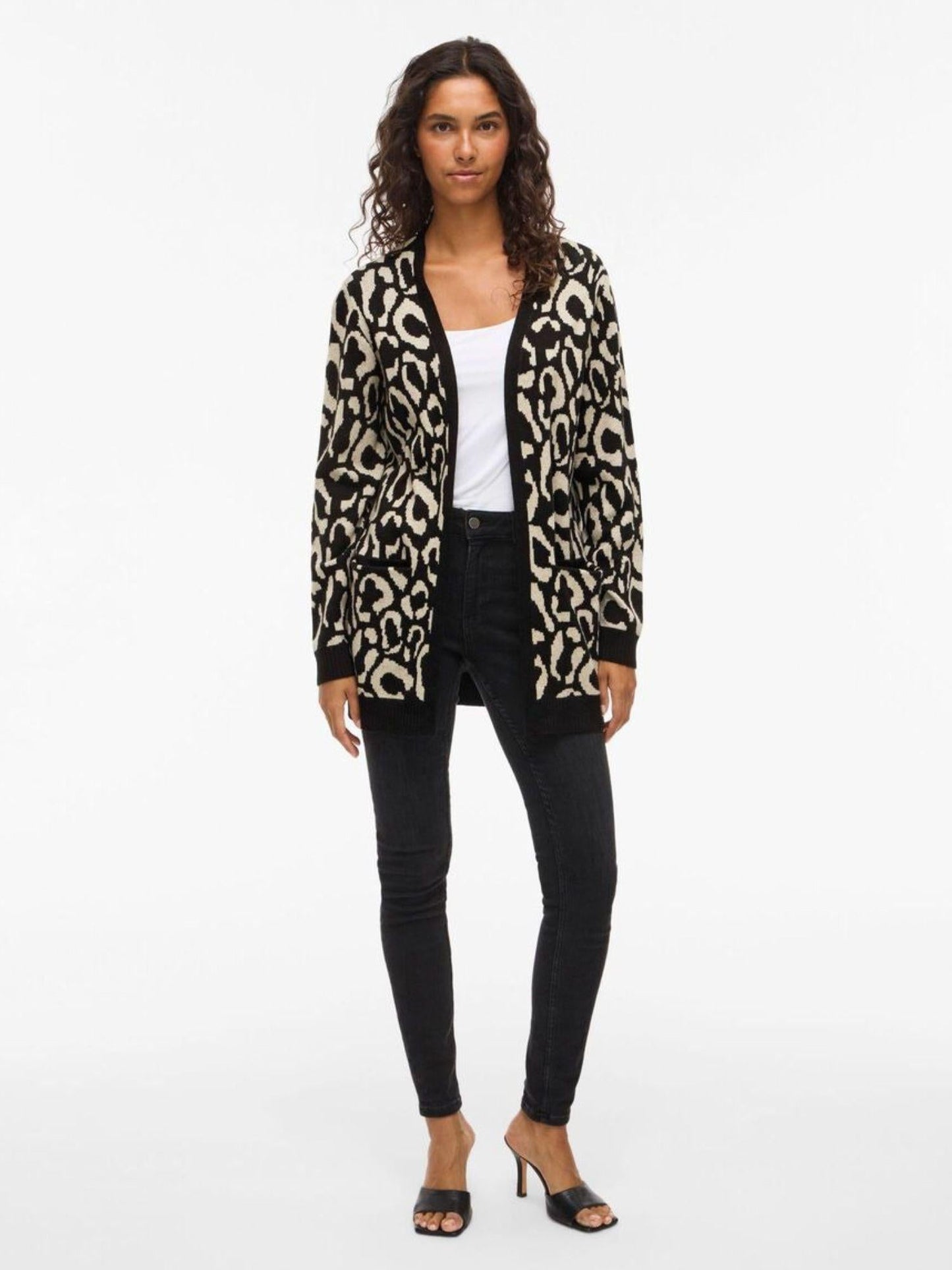 Vila Cardigan Donna Tif Animalier Nero