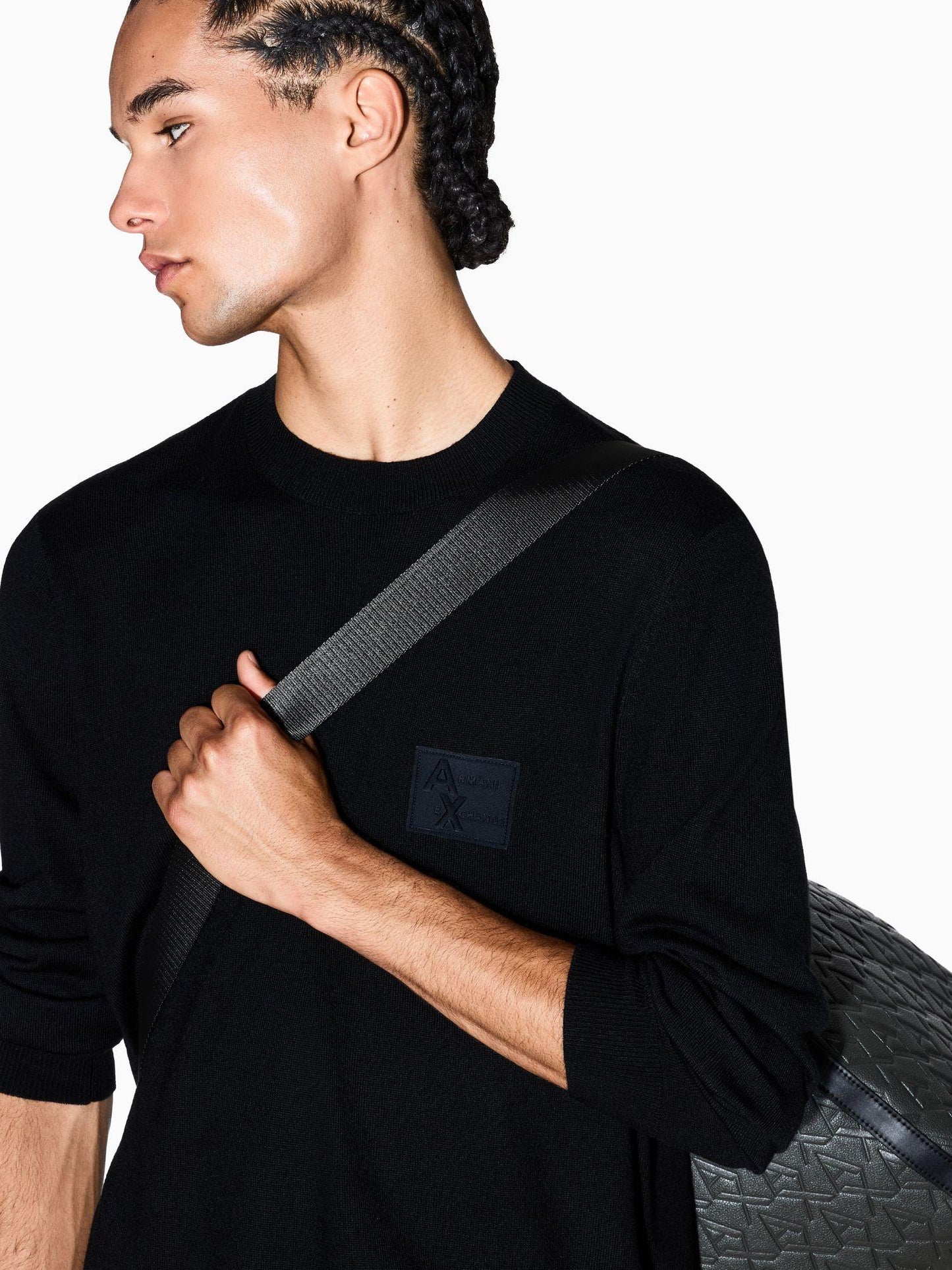 Armani Exchange Maglione girocollo con patch Uomo Nero