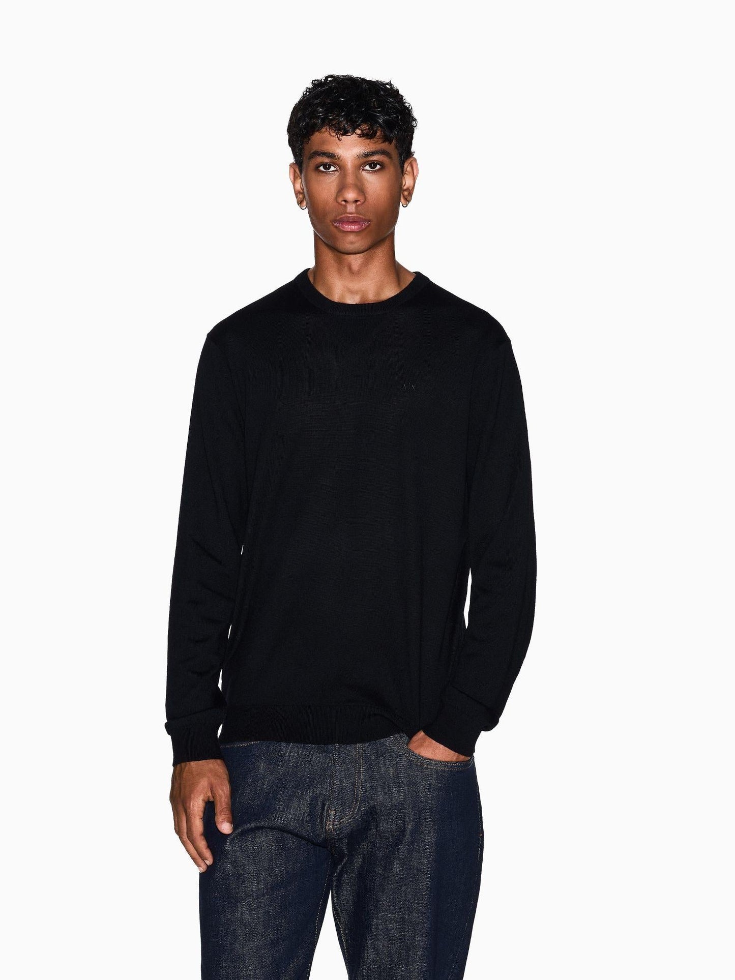 Armani Exchange Maglione Uomo Girocollo In Lana Vergine Nero