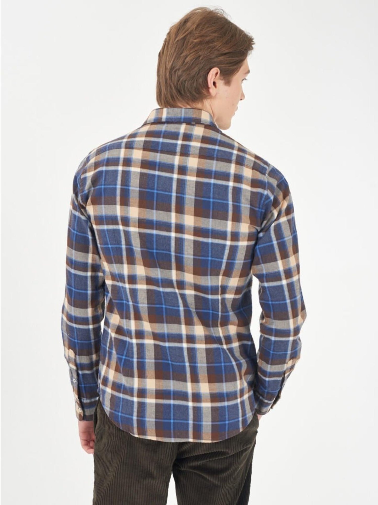 Yes Zee Camicia Collo francese Uomo Blu Marrone Beige