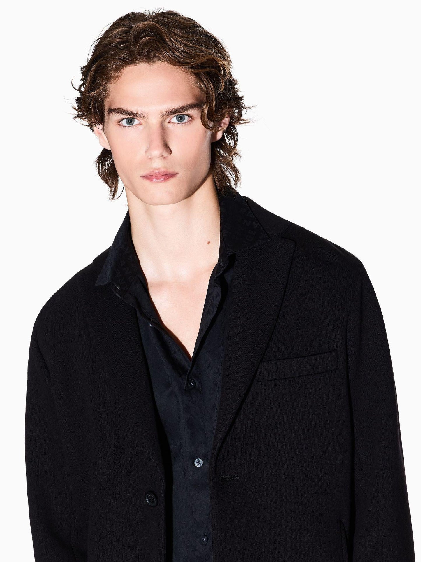 Armani Exchange Camicia regular fit logo allover Uomo Nero Armani