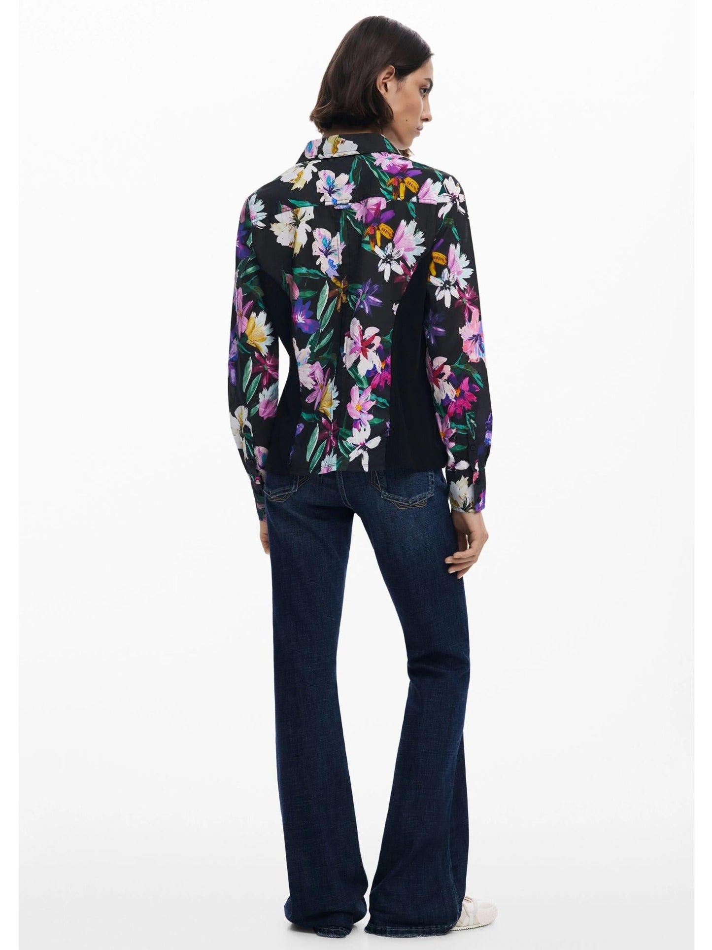 Desigual Camicia a fiori silhouette combinata Donna Nero