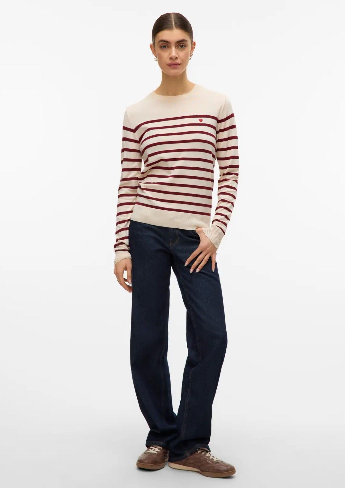 Vero Moda Pullover Donna Dory Beige e Bordeaux