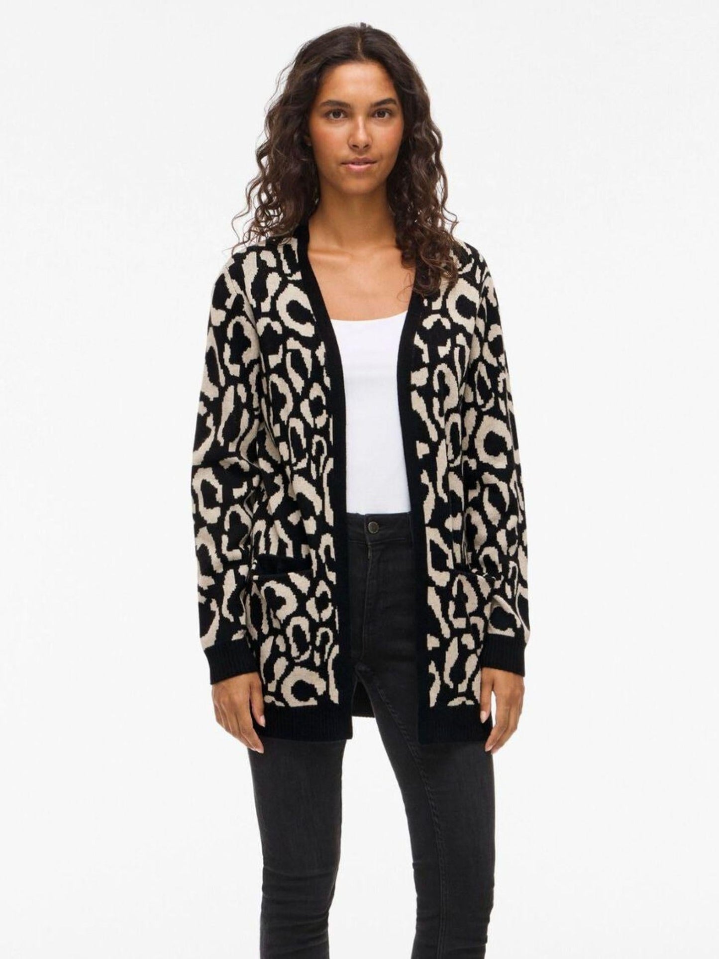 Vila Cardigan Donna Tif Animalier Nero