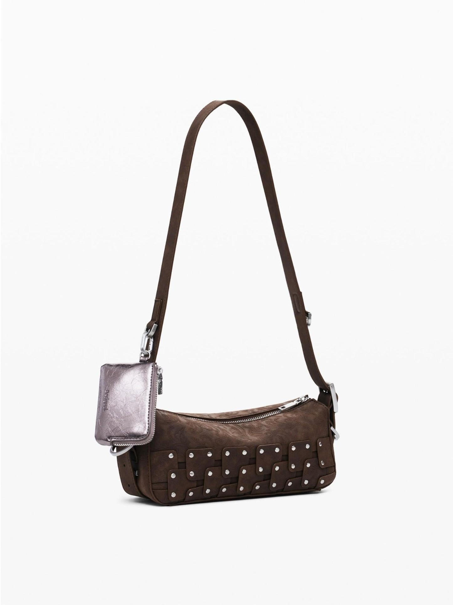 Desigual Piccola borsa baguette patch con borchie Donna Marrone