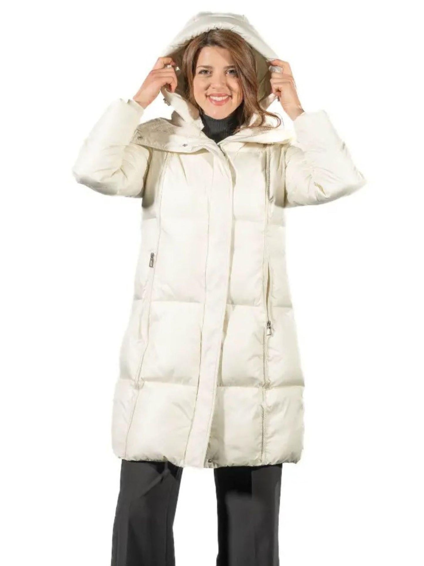 Satinette Giacca Invernale Lunga Donna Bianco Gesso