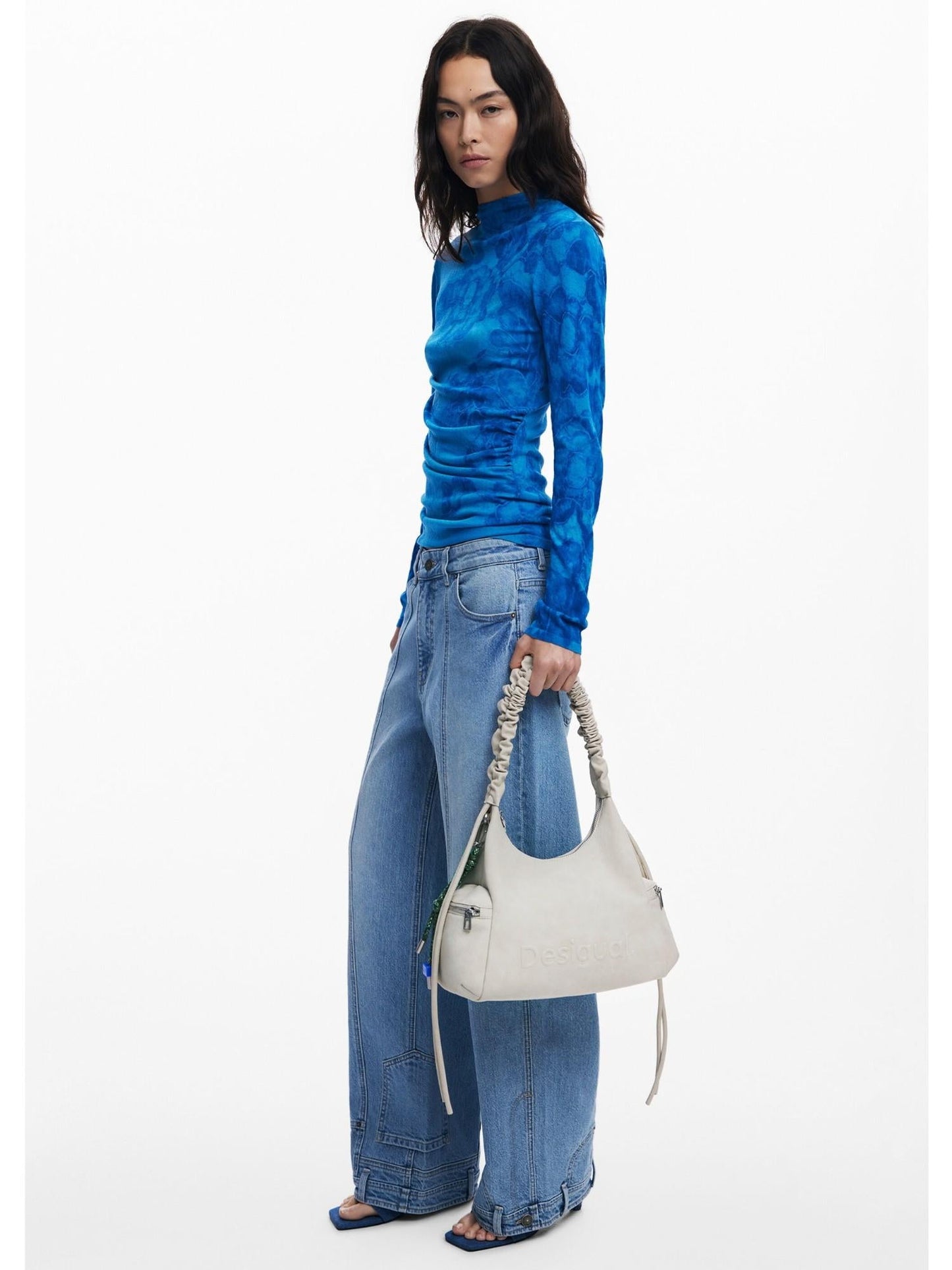 Desigual Borsa logo 3D con manico arricciato media Donna Avorio