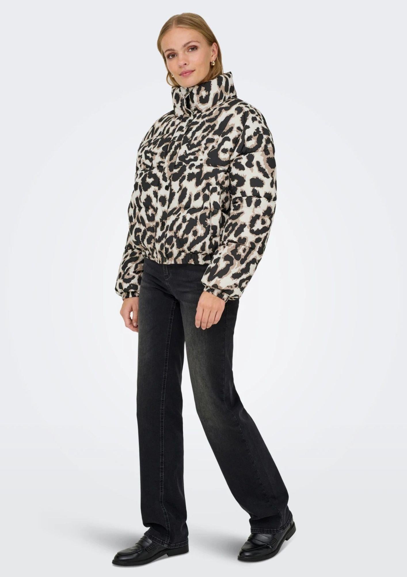 Jacqueline De Yong Giacca Invernale Donna Moon Beige Animalier