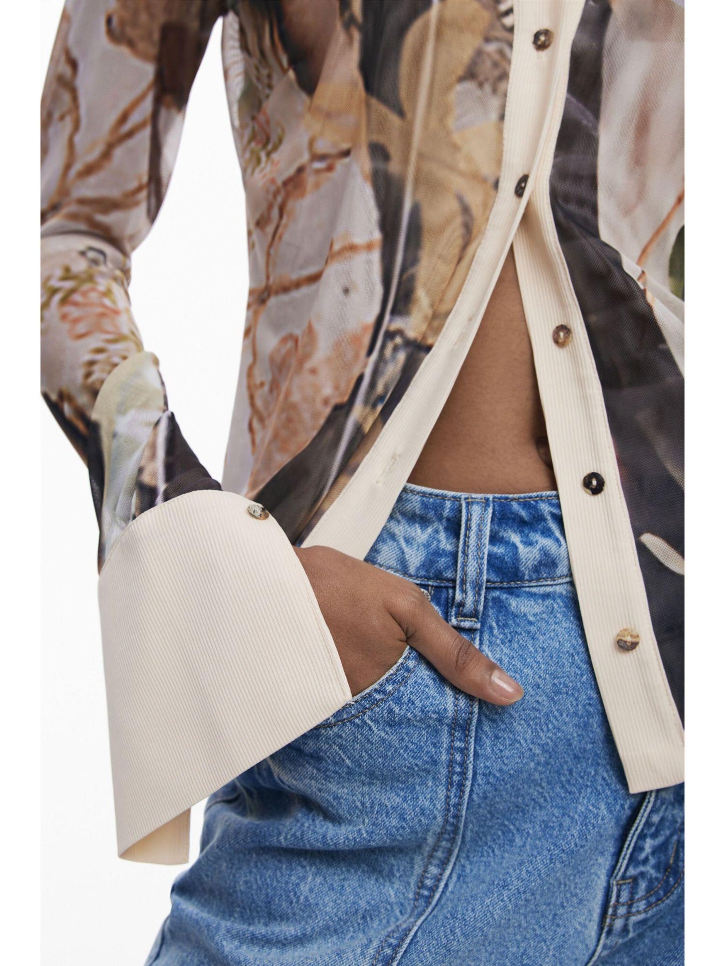 Desigual Maglietta in chiffon con polsini Donna Marrone