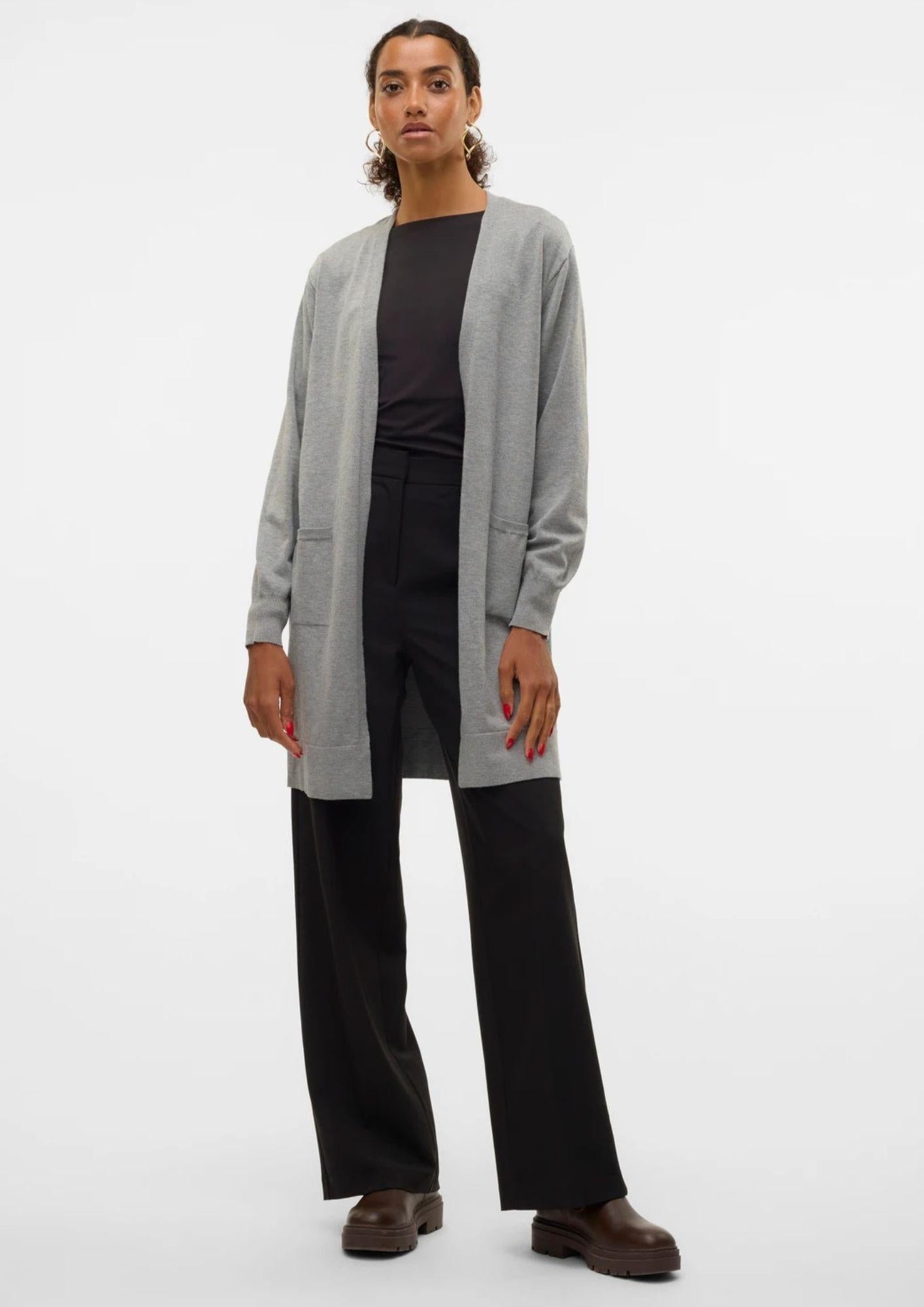 Vero Moda Cardigan Lungo Donna Silje Grigio Medio