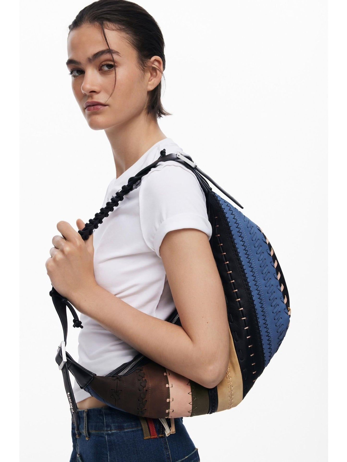 Desigual Borsa a tracolla patchwork media Donna Marrone