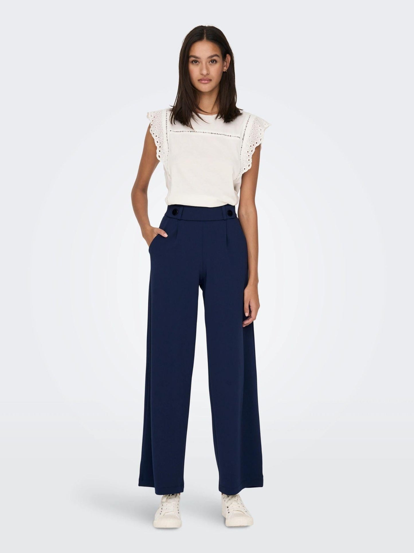 Jacqueline De Yong Pantaloni A Gamba Larga Donna Geggo Wide Leg Fit Black Iris