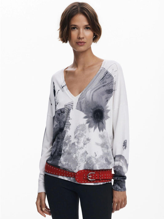 Desigual Maglione sottile collage Donna Bianco