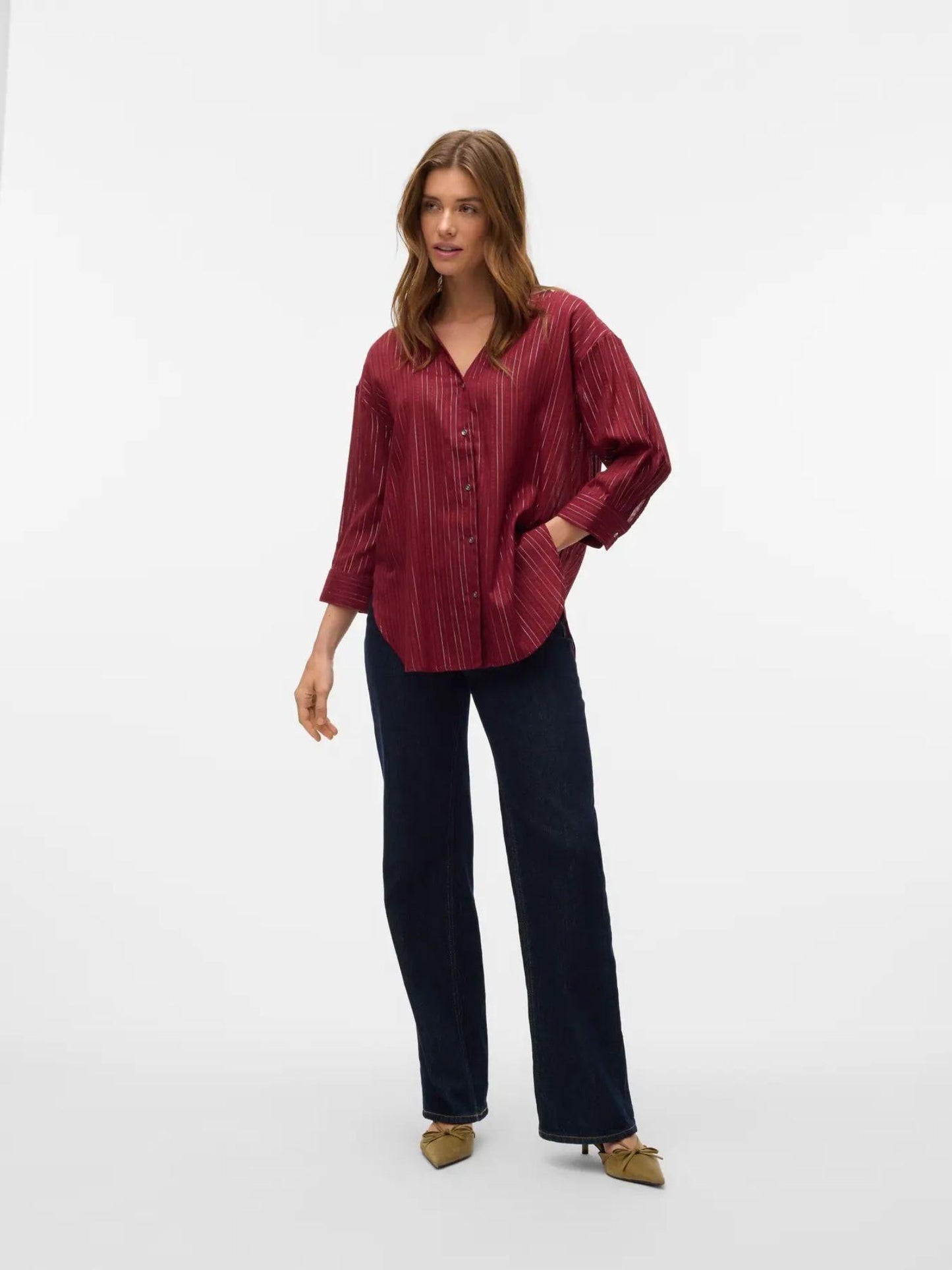 Vero Moda Camicia Donna Olla Maniche 3/4 Syrah Silver Lurex