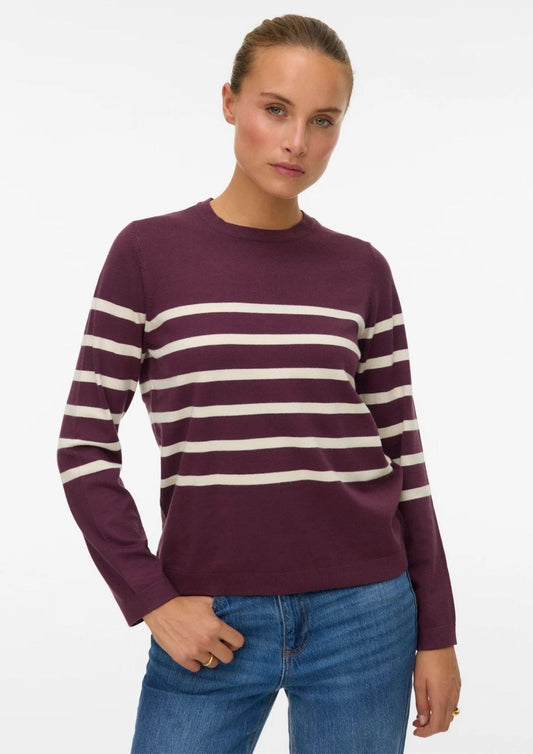 Vero Moda Maglione Donna Saba Bordeaux A Righe Bianche