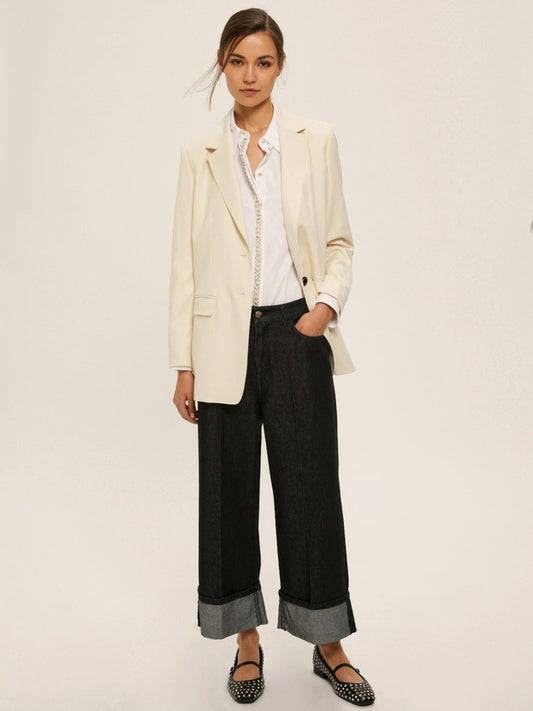 Emme Marella Camicia in popeline con dettagli di perle e strass Donna Valda Bianco